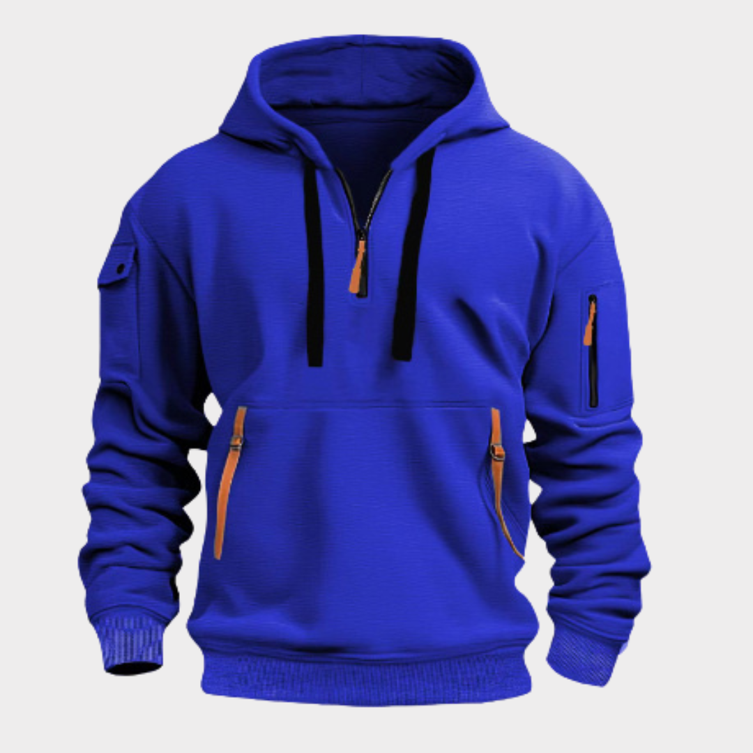 Men’s Half-Zip Hoodie Sweatshirt Adjustable Collar Hood Black Gray Blue for Casual Everyday Wear | Sansoti