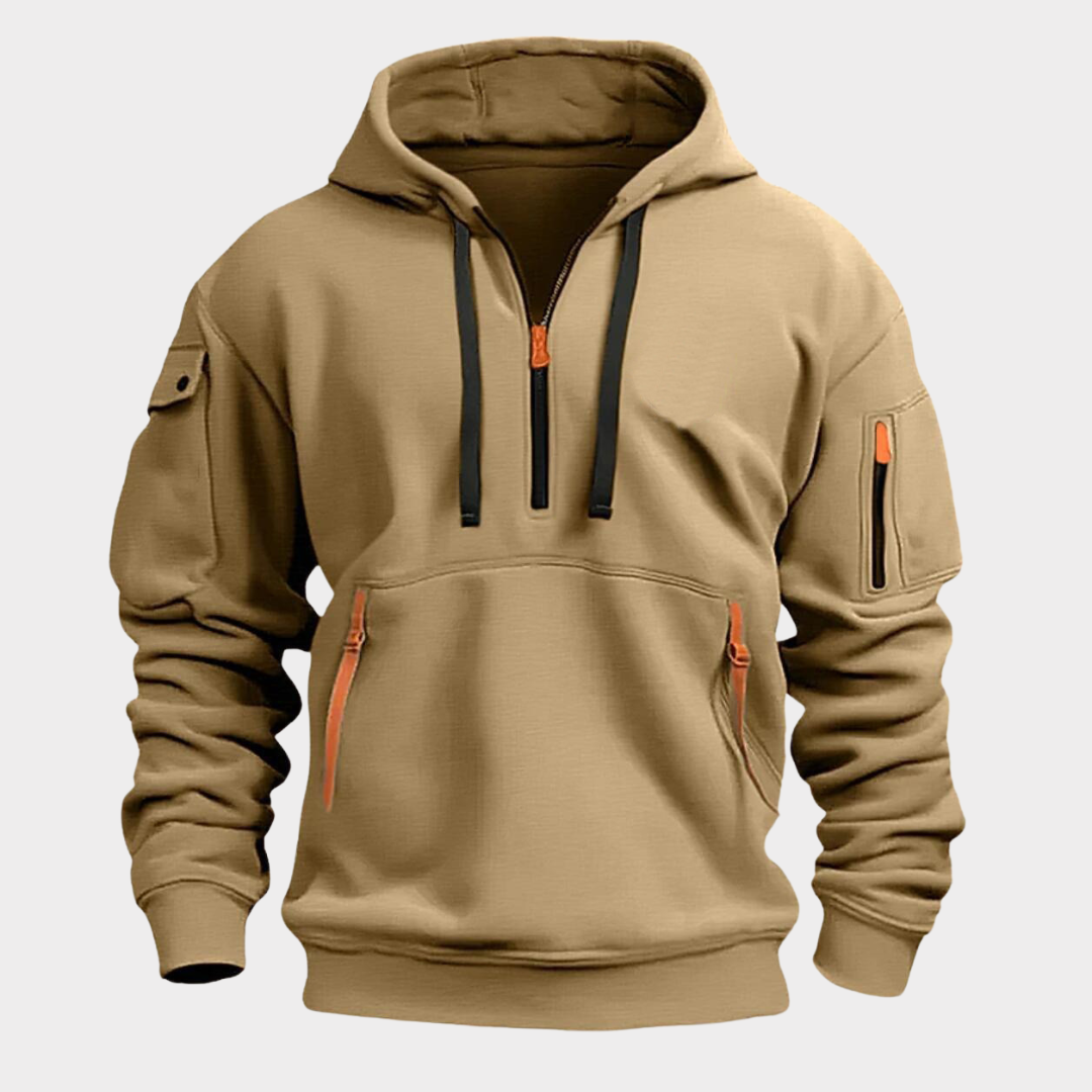 Men’s Half-Zip Hoodie Sweatshirt Adjustable Collar Hood Black Gray Blue for Casual Everyday Wear | Sansoti