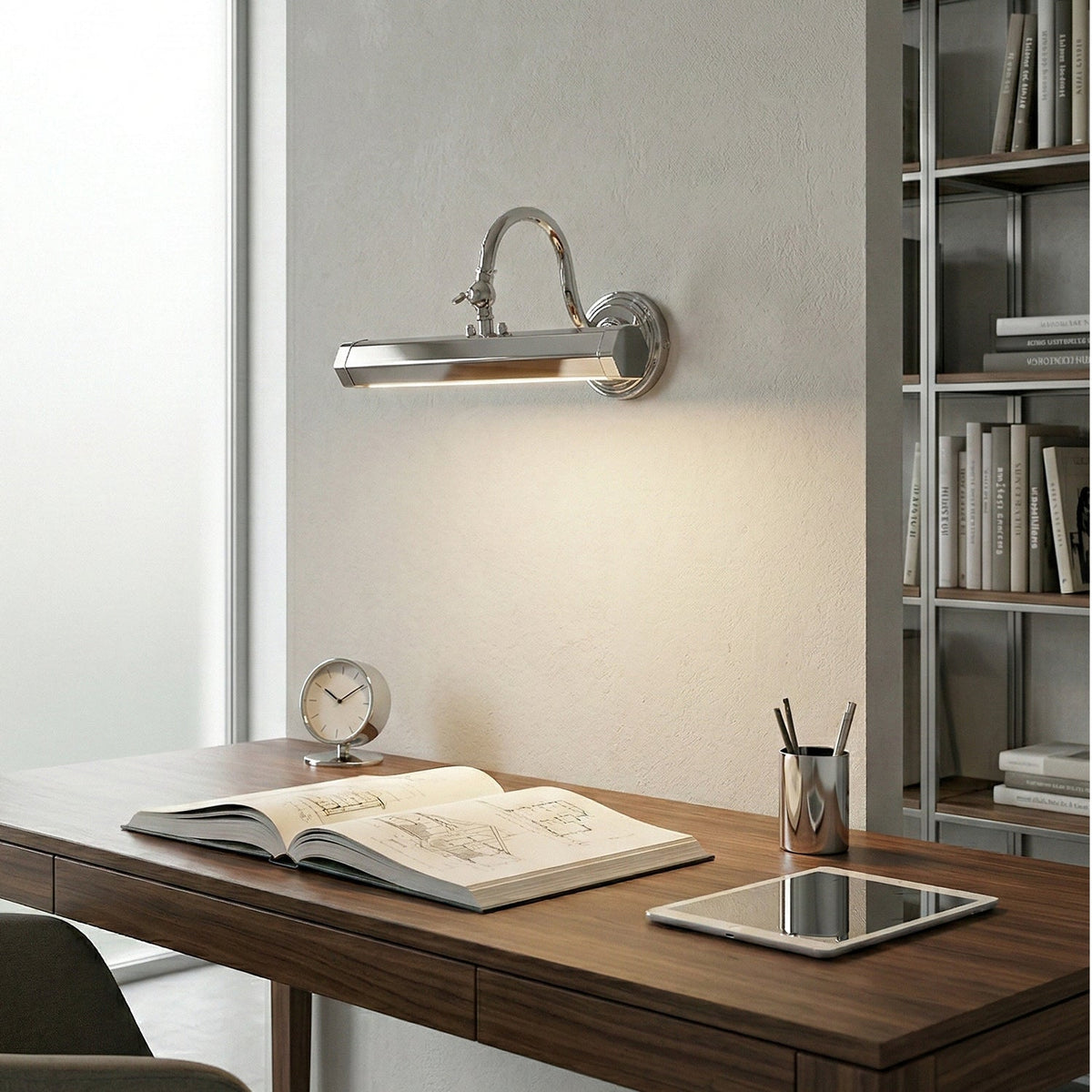 Applique murale design réglable avec col de cygne – Lampe tableau en fer avec douille G9 en chrome, noir ou cuivre | Sansoti