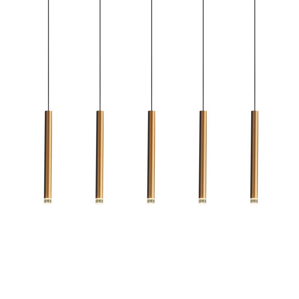 Goldene Pendelleuchte mit schlanker LED-Röhre, verstellbar, 3 Lichttemperaturen, modernes minimalistisches Design aus Aluminium | Sansoti