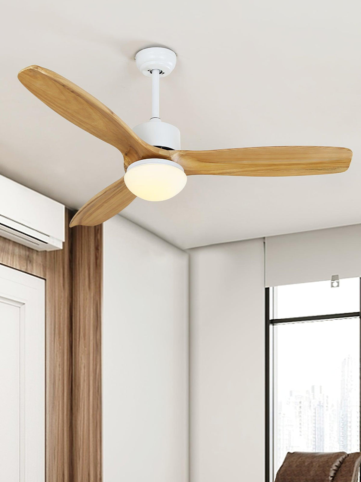 Skandinavischer Deckenventilator mit Beleuchtung Elegance Naturel – Quadratische Holzflügel mit LED-Lampe & Fernbedienung | Sansoti