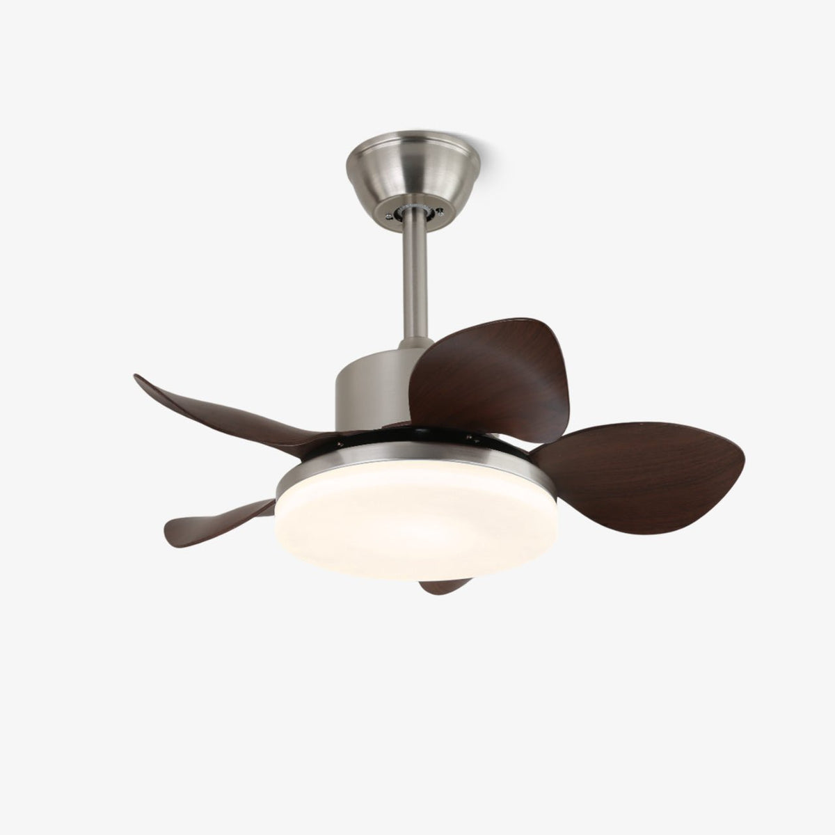 Wooden Ceiling Fan Kaelen with Lighting ø71cm | LED Fan Lamp Tiltable Blades Remote Control 6 Speeds | Modern Scandinavian Design Nickel Walnut Wood Acrylic | Sansoti