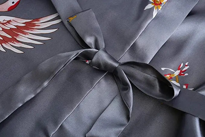 Satin Kimono Robe Floral Print Women's Short Sleeve Luxury Dressing Gown Silky Soft Loungewear Sleepwear | Sansoti