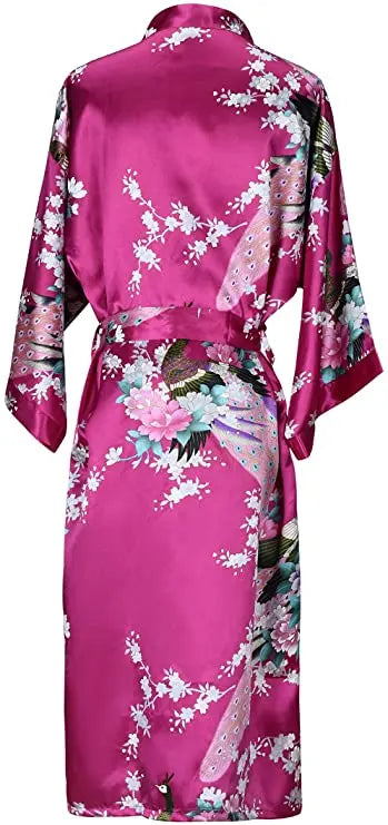 Satijnen Ochtendjas Kimono Dames Bloemenprint Kort Luxe Badjas Bruidsfeest Huiskleding Nachtkleding Loungewear | Sansoti