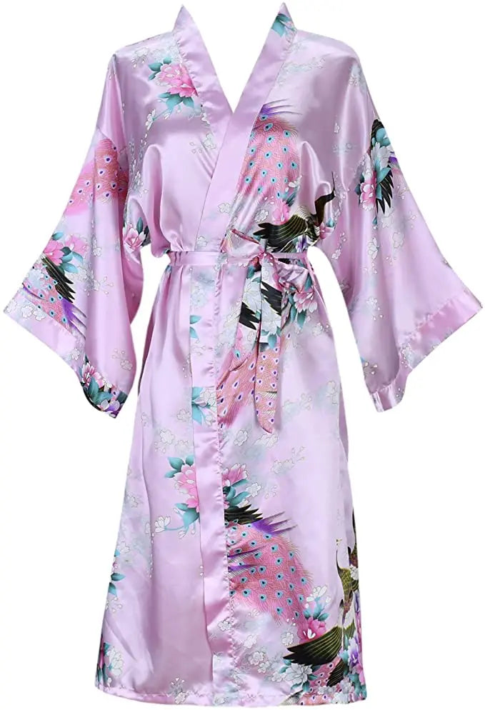 Satijnen Ochtendjas Kimono Dames Bloemenprint Kort Luxe Badjas Bruidsfeest Huiskleding Nachtkleding Loungewear | Sansoti