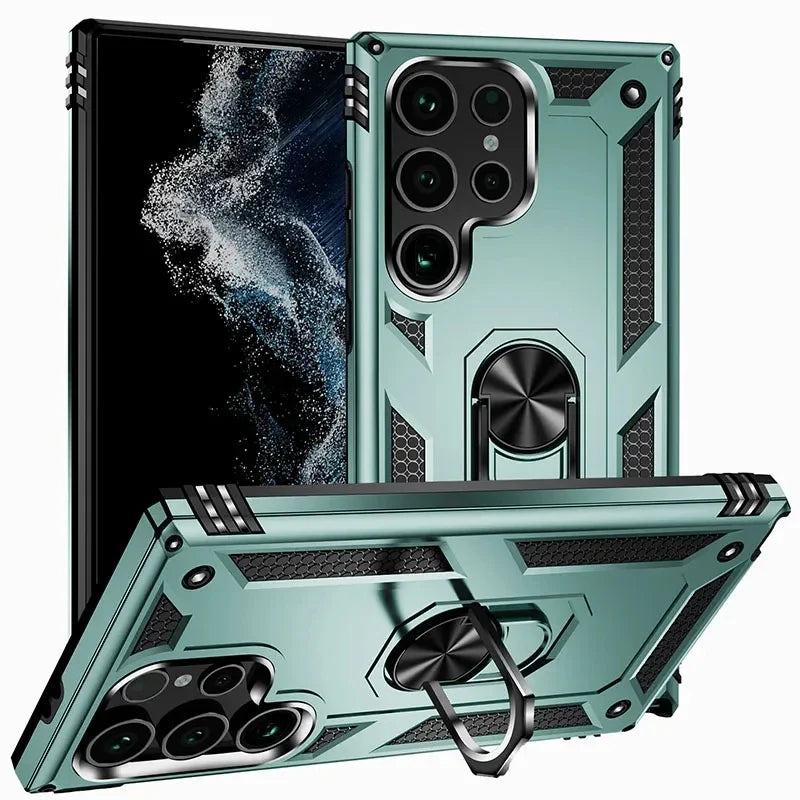 Verstevigde Telefoonhoes met Draaibare Ringhouder en Magnetische Plaat voor Samsung Galaxy Smartphones | Sansoti