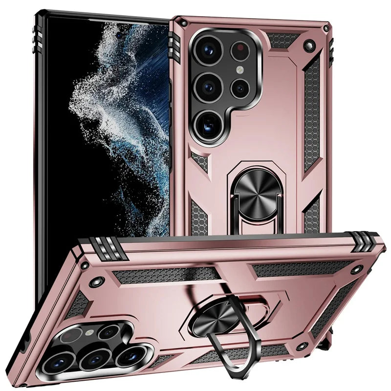 Verstevigde Telefoonhoes met Draaibare Ringhouder en Magnetische Plaat voor Samsung Galaxy Smartphones | Sansoti