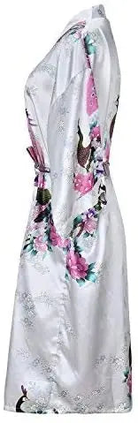 Satijnen Ochtendjas Kimono Dames Bloemenprint Kort Luxe Badjas Bruidsfeest Huiskleding Nachtkleding Loungewear | Sansoti
