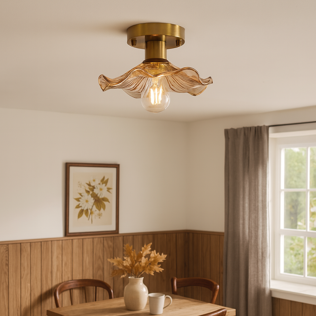 Hibiscus Ceiling Lamp Glass Aluminum Green Ceiling Lighting LED 3000K Hall Bedroom Modern Design Lighting | Sansoti