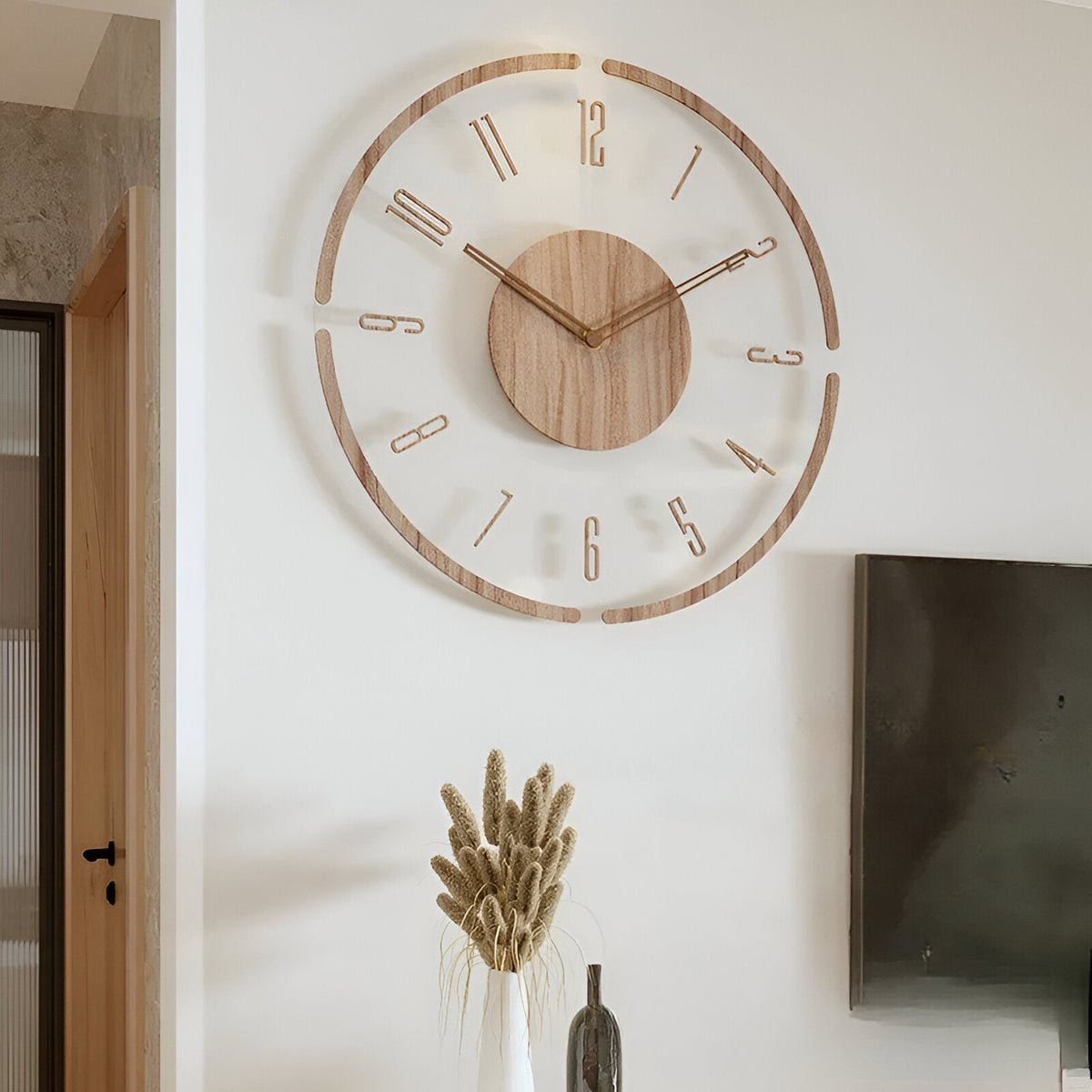 Minimalist Wall Clock Wood Acrylic Silent Movement 30-35cm Scandinavian Interior Modern Design Clock | Sansoti