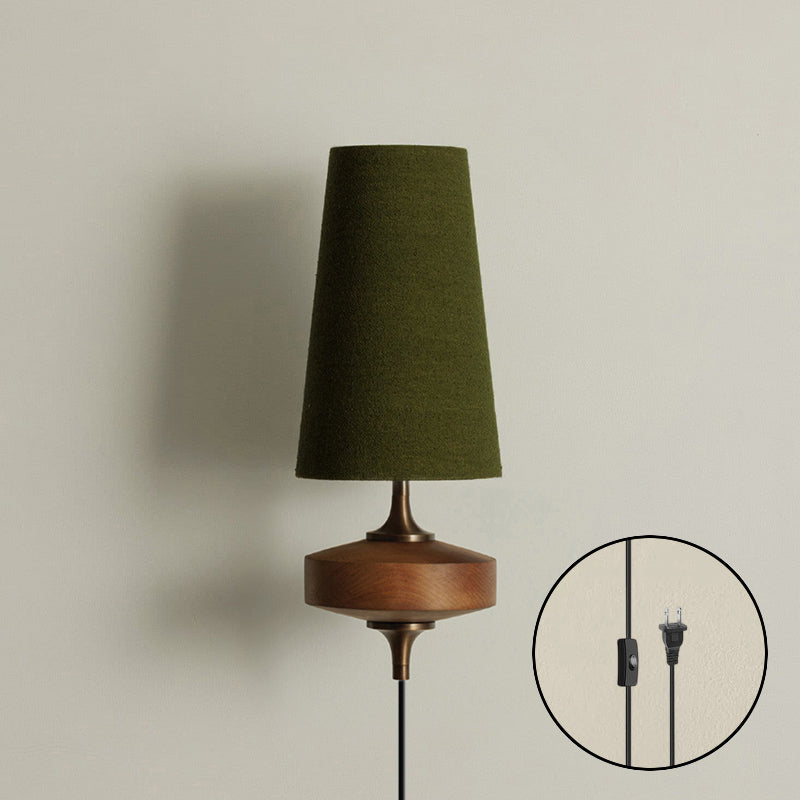Design-Wandleuchte mit Stecker aus Holz und Messing – natürliche Beleuchtung mit Stoffschirm 1 oder 2 Lichtpunkte | Sansoti