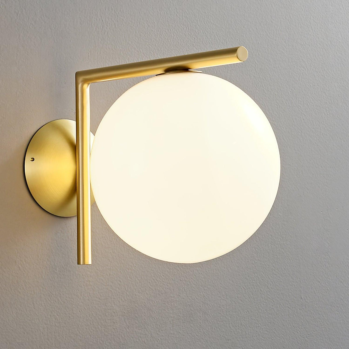 Wall Lamp Blown Glass Opaline Globe Minimalist Lighting Black Gold Scandinavian Design Ambient Light | Sansoti