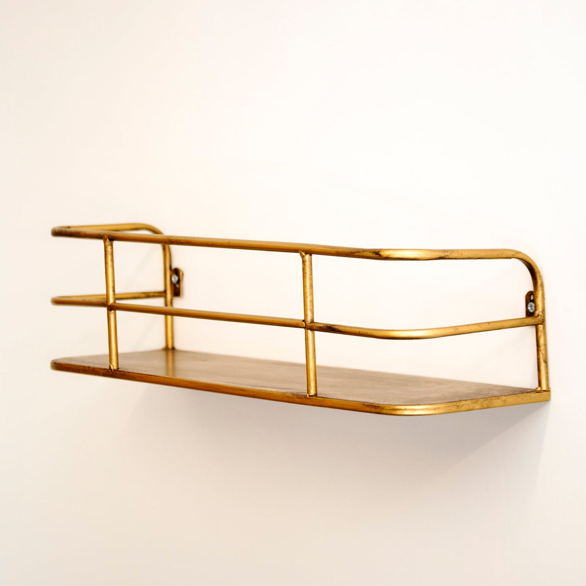 Estante de pared industrial de metal, latón dorado, 55cm, estructura de alambre, moderno para salón