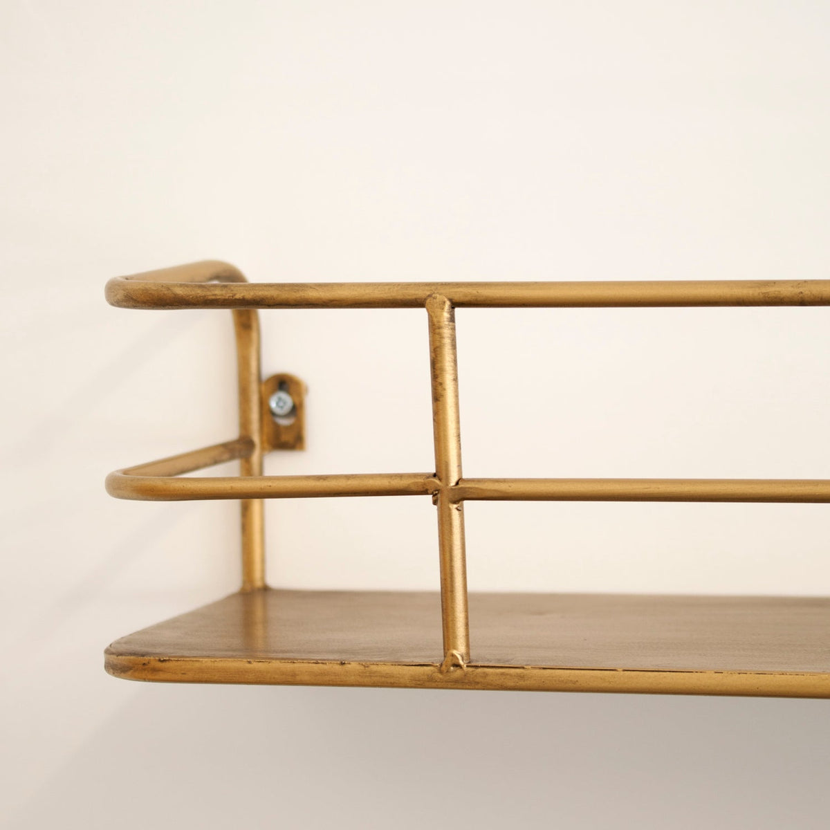 Estante de pared industrial de metal, latón dorado, 55cm, estructura de alambre, moderno para salón