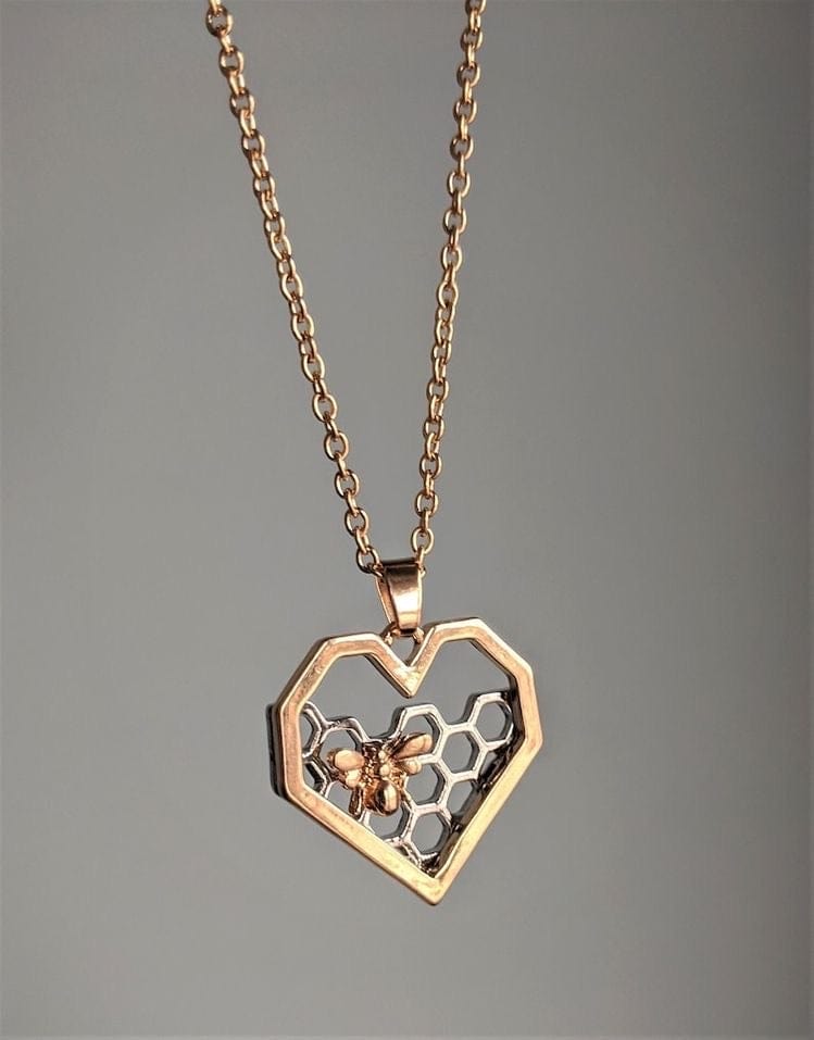 Hartvormige Honingraat Ketting met Vergulde Bij en Zilver voor Dames Cadeauidee Moederdag Verjaardag | Sansoti