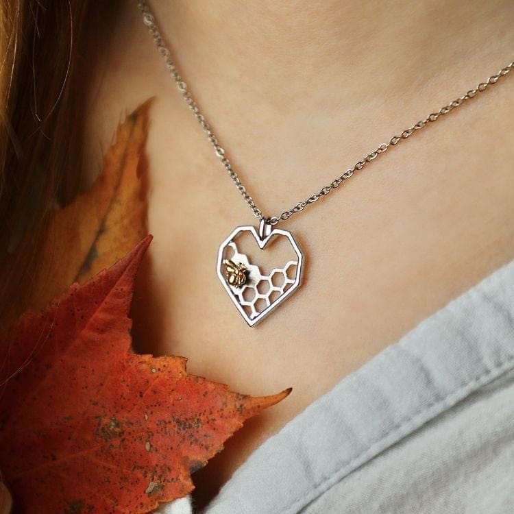 Hartvormige Honingraat Ketting met Vergulde Bij en Zilver voor Dames Cadeauidee Moederdag Verjaardag | Sansoti