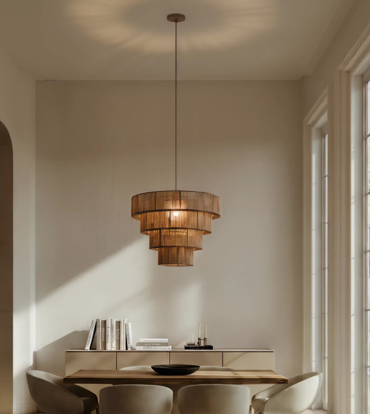 Hängelampe Geflochtene Baumwolle Taupe 50cm Boho Skandinavisch Verstellbar | Sansoti