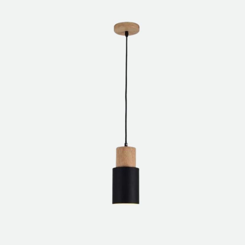 Suspension Cylindre Fer Bois Nickel Brossé E27 Scandinave Salon Salle à Manger | Sansoti