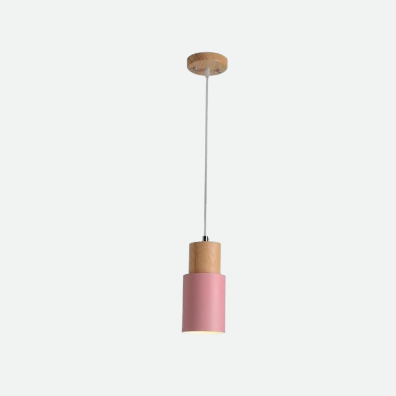 Suspension Cylindre Fer Bois Nickel Brossé E27 Scandinave Salon Salle à Manger | Sansoti