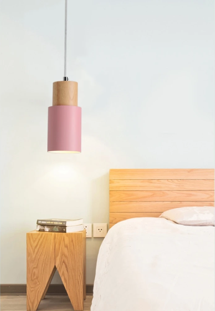 Suspension Cylindre Fer Bois Nickel Brossé E27 Scandinave Salon Salle à Manger | Sansoti