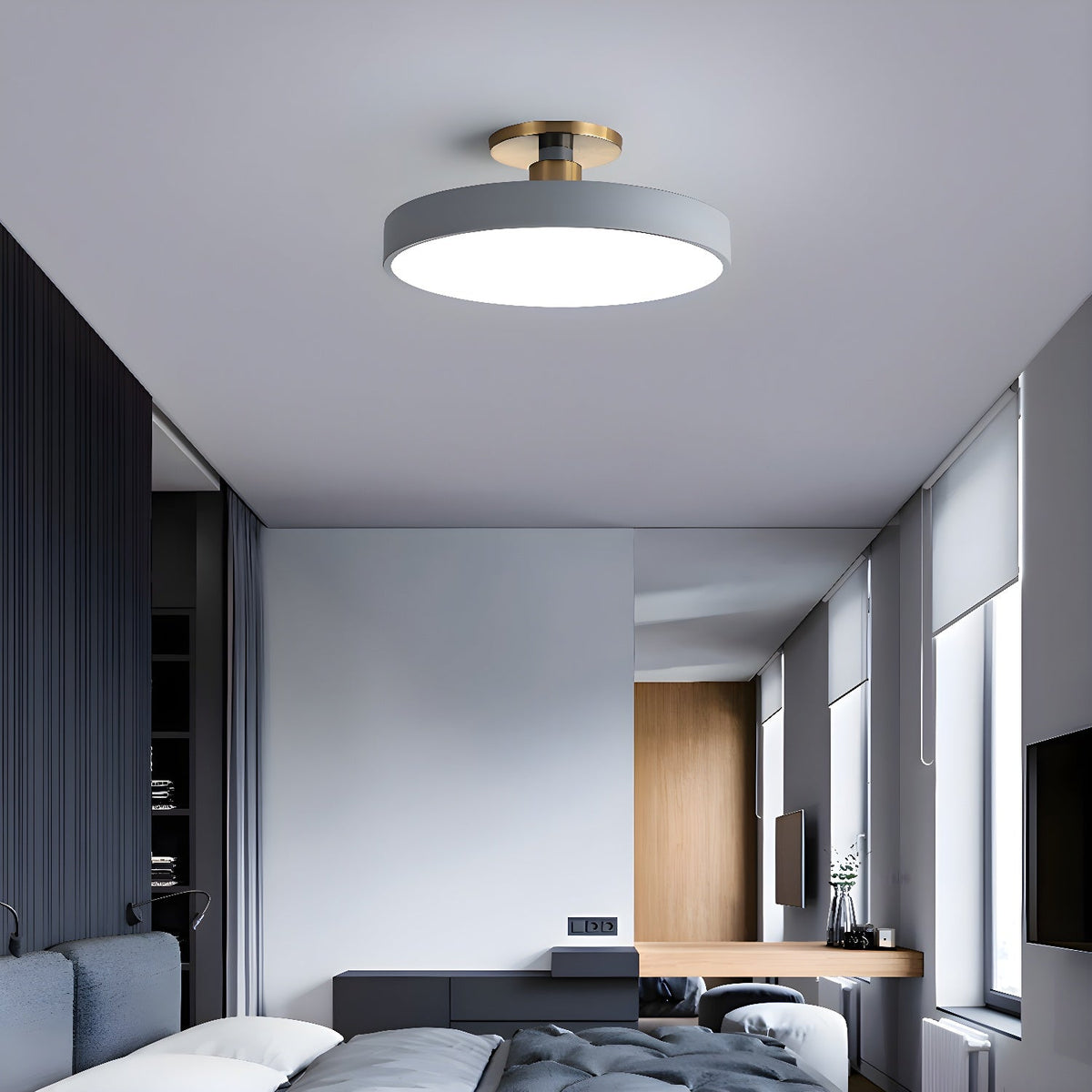 Isla Ceiling Light — Round Flush-Mount LED Ceiling Fixture with Black Metal Frame and White Diffuser | Ideal for Dining Rooms, Offices and Modern Interiors | Available in Six Colors | Sansoti