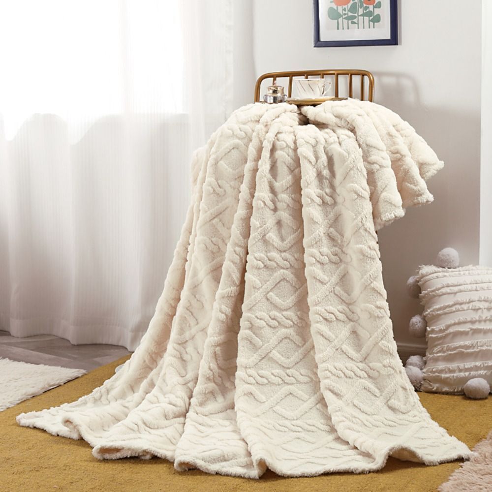 Clouds Plaid Fleece Blanket 3D Textured Knitted Four Seasons Cuddle Blanket Sofa Bed Ivory Beige Brown Black | Sansoti