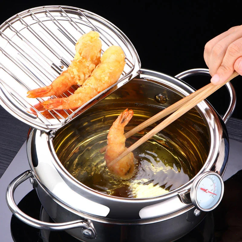 Fritteuse Mit Thermometer Und Abtropfdeckel Edelstahl Ölpfanne | Sansoti