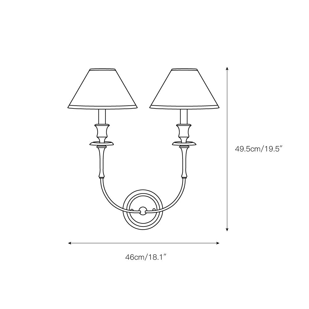 Moderne Wandleuchte mit schwarzem Stoffschirm in Messing, Nickel oder Schwarz – 1 oder 2 Lichtpunkte Designbeleuchtung | Sansoti