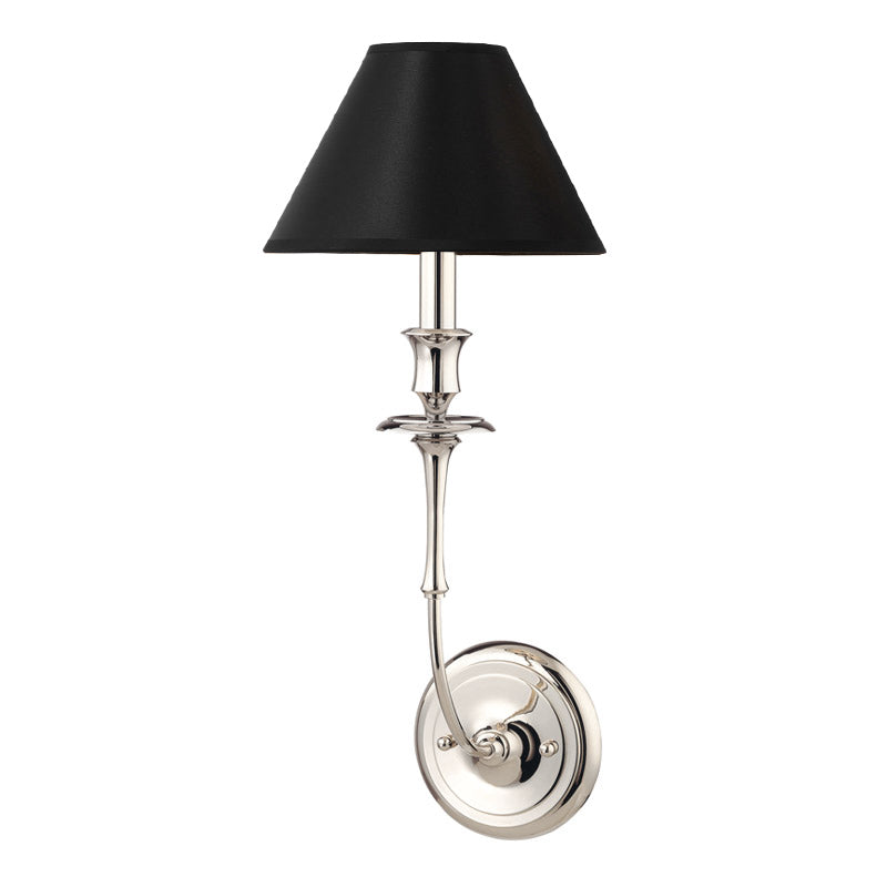 Moderne Wandleuchte mit schwarzem Stoffschirm in Messing, Nickel oder Schwarz – 1 oder 2 Lichtpunkte Designbeleuchtung | Sansoti