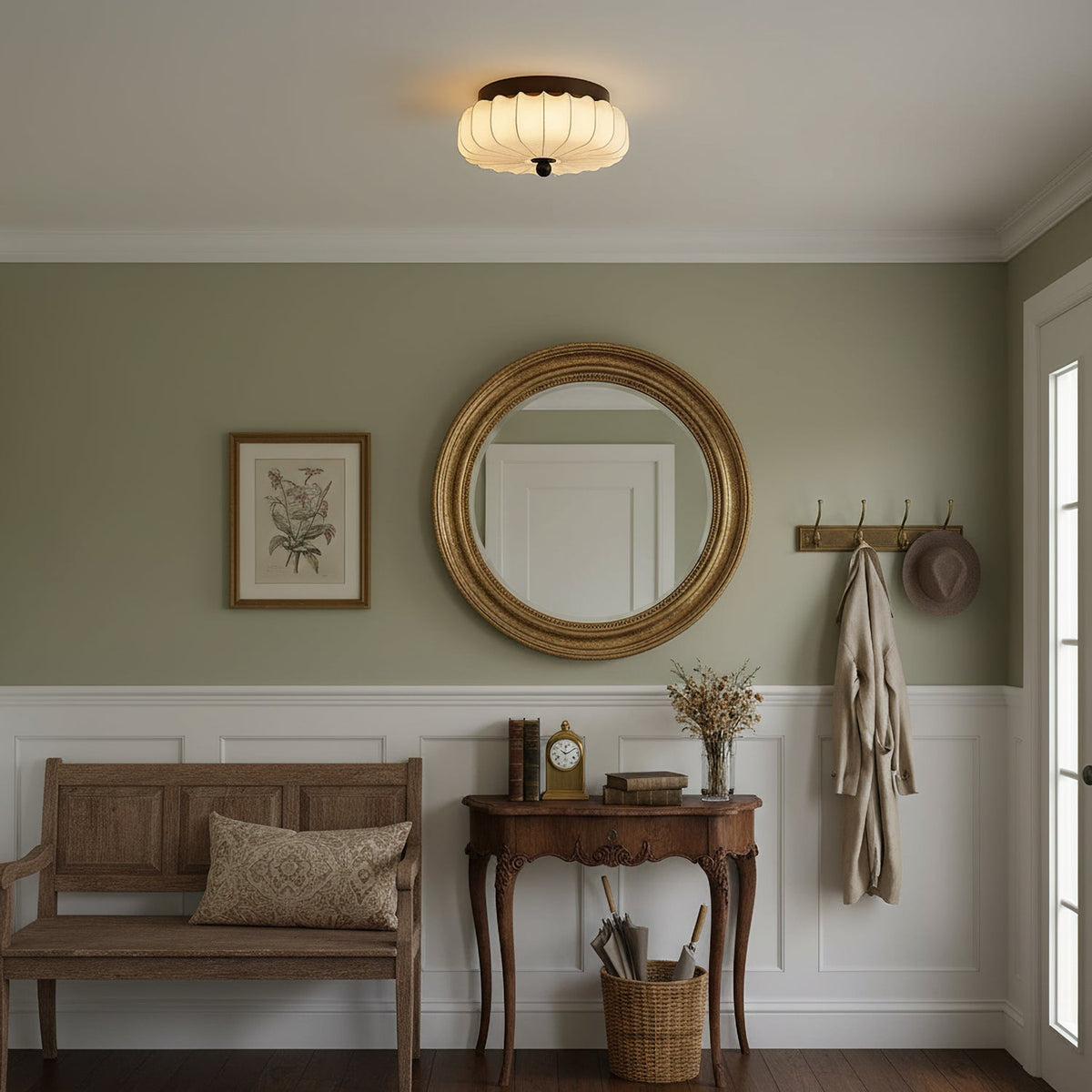 Ceiling Lamp with Walnut Frame and Fabric Shade – Vintage Design with Integrated LED | Sansoti