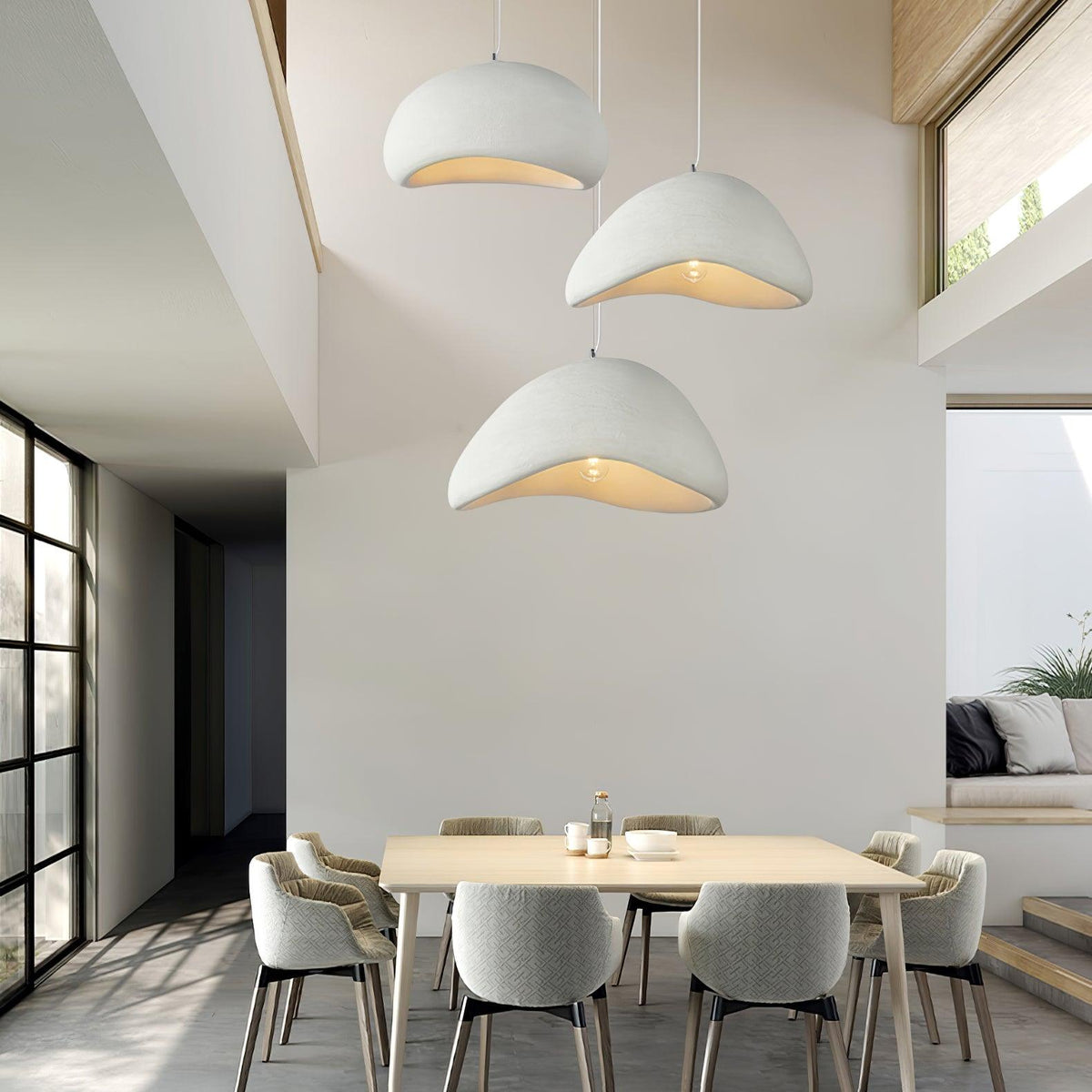 Hängeleuchte in Kuppelform aus Polystyrol, Grau oder Weiß, sechs Größen, E26-/E27-Fassung, verstellbares 150-cm-Kabel, skandinavisches Design, Wohnzimmer, Küche, Essbereich, dimmbar | Sansoti