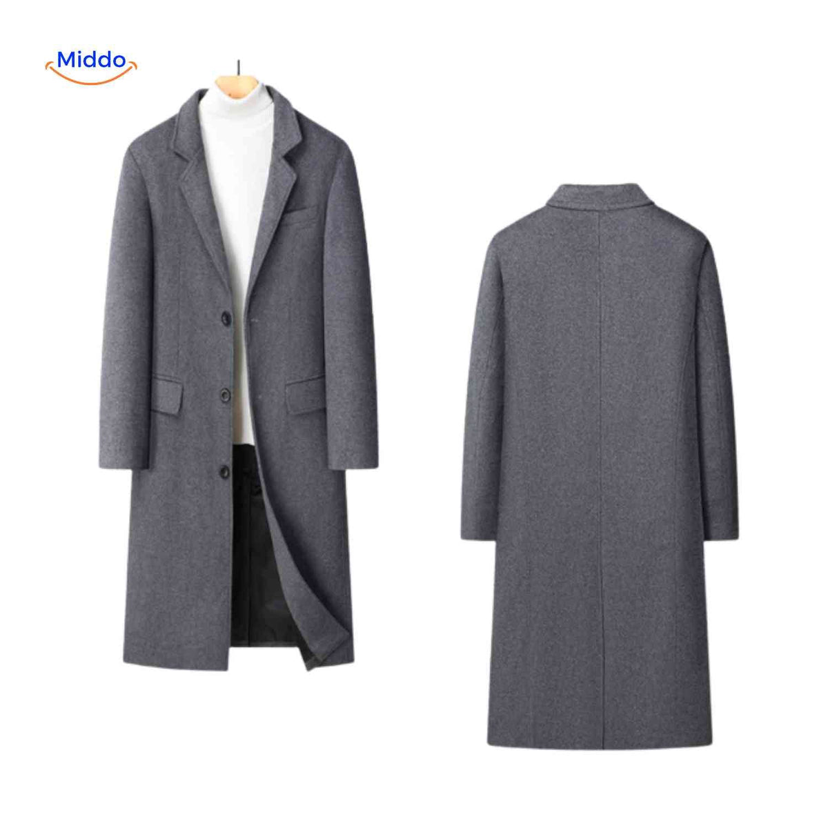 Langer Herrenmantel 100 % Wolle, gefüttert, Schwarz Grau, Wintermantel, klassischer Schnitt, stilvolle Herrenbekleidung | Sansoti