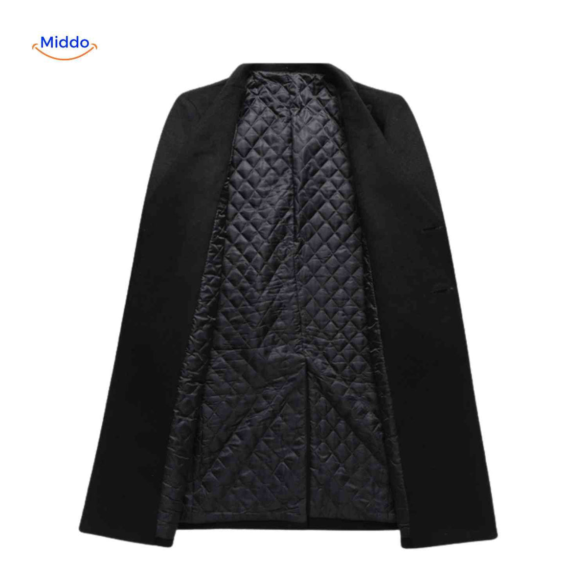 Langer Herrenmantel 100 % Wolle, gefüttert, Schwarz Grau, Wintermantel, klassischer Schnitt, stilvolle Herrenbekleidung | Sansoti