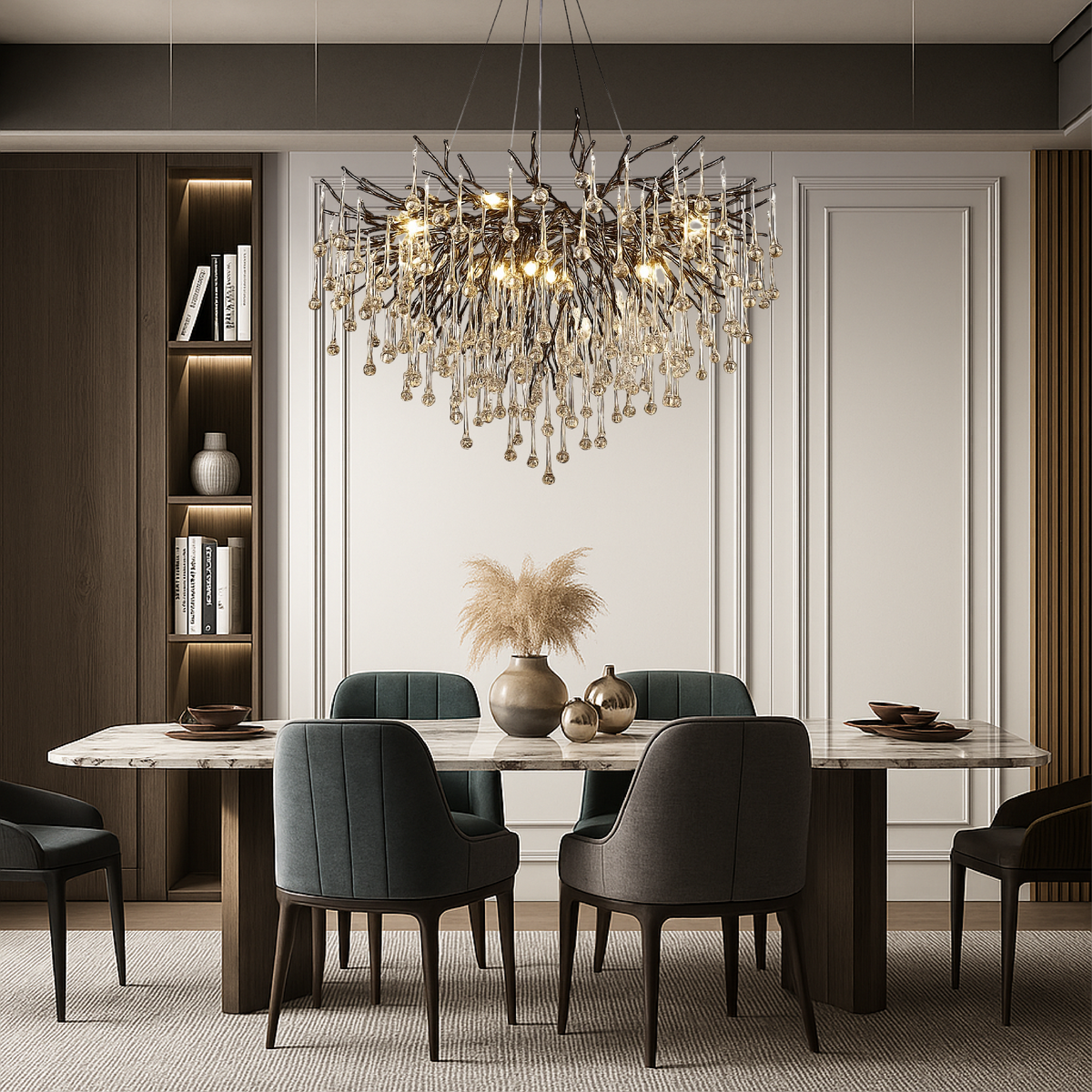 Black Raindrop Chandelier Aluminum Crystal 60-120 cm Living Room Dining Room Luxury Lighting Large Space Design | Sansoti