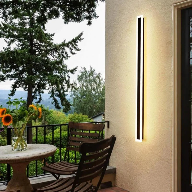 Lámpara de pared exterior LED lineal, negra, acrílico, IP65, regulable, jardín, fachada, moderna | Sansoti