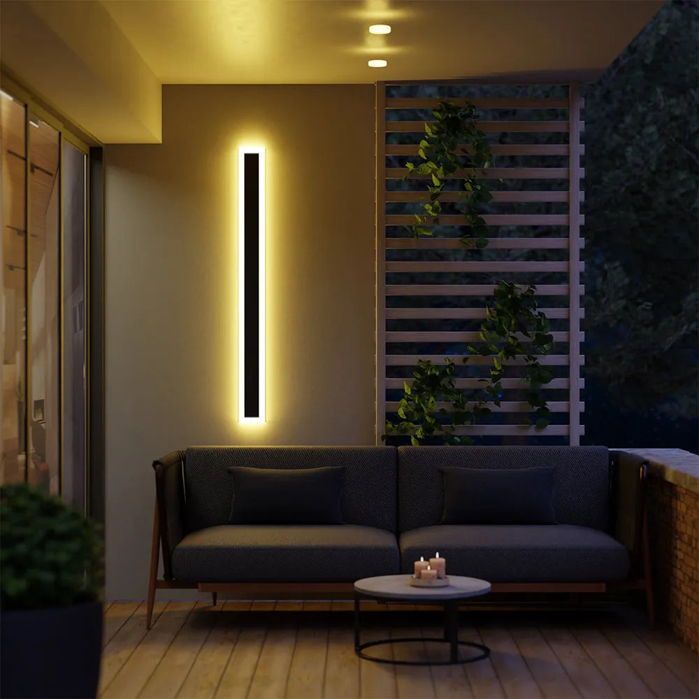 Lámpara de pared exterior LED lineal, negra, acrílico, IP65, regulable, jardín, fachada, moderna | Sansoti