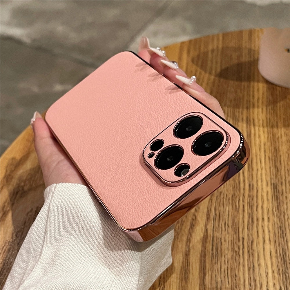 Lederne iPhone-Hülle mit galvanischen Seiten, Kameraschutz, 13 14 15 16 17 Pro Max, stilvolles Design | Sansoti