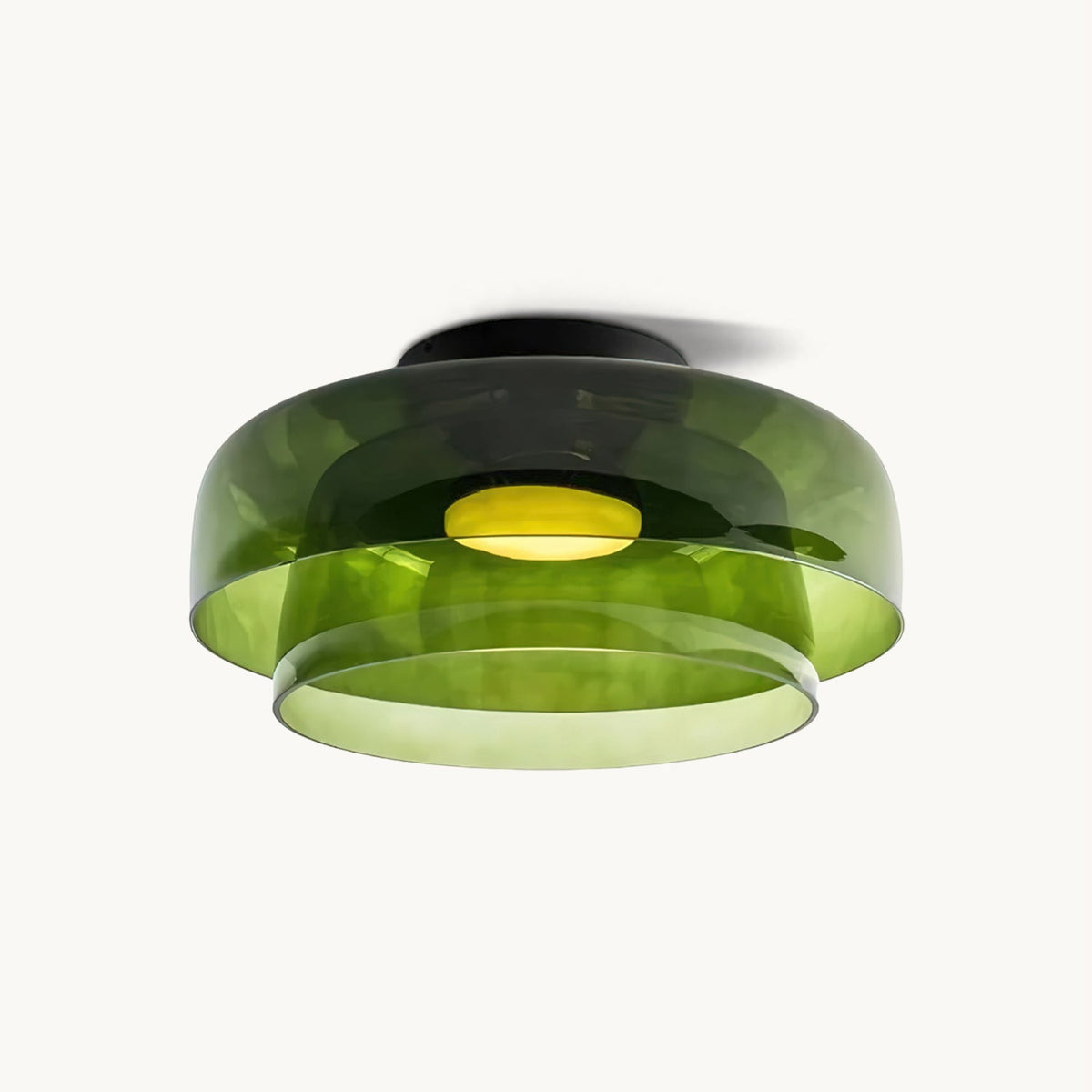 Plafonnier Verre Superposé Métal Noir Vert Gris Fumé Orange LED 32-42cm 3 Couleurs de Lumière | Sansoti