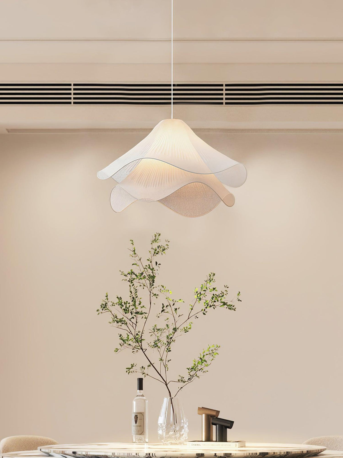Layered pleated shade pendant lamp — Petal-like light gold fitting E26/E27 sloped-ceiling mounting | Sansoti