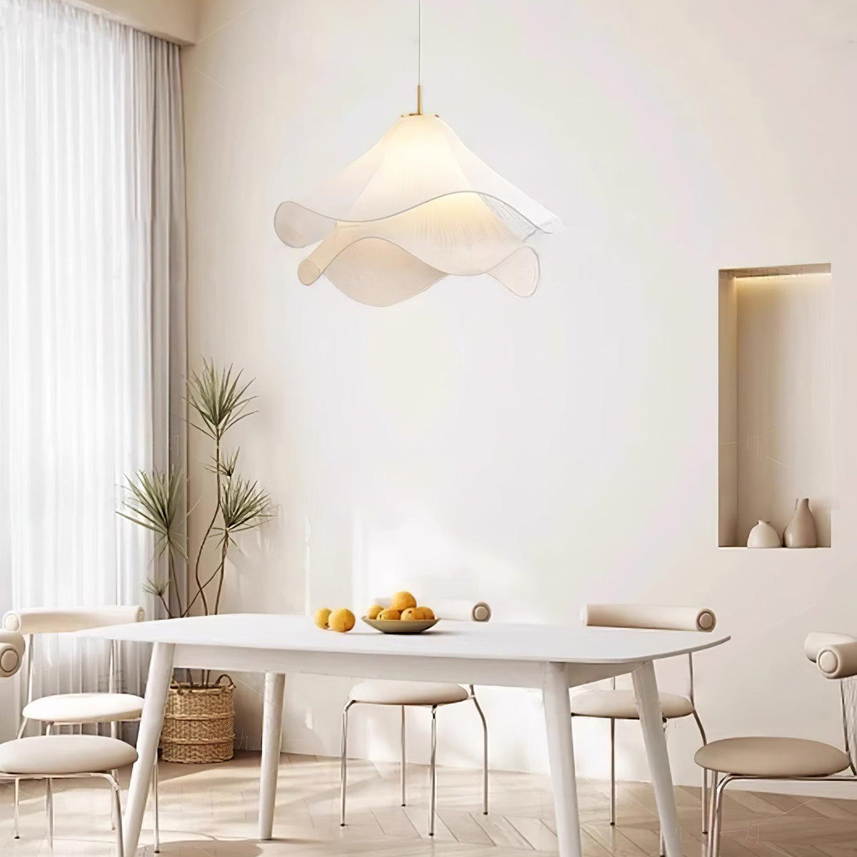 Layered pleated shade pendant lamp — Petal-like light gold fitting E26/E27 sloped-ceiling mounting | Sansoti