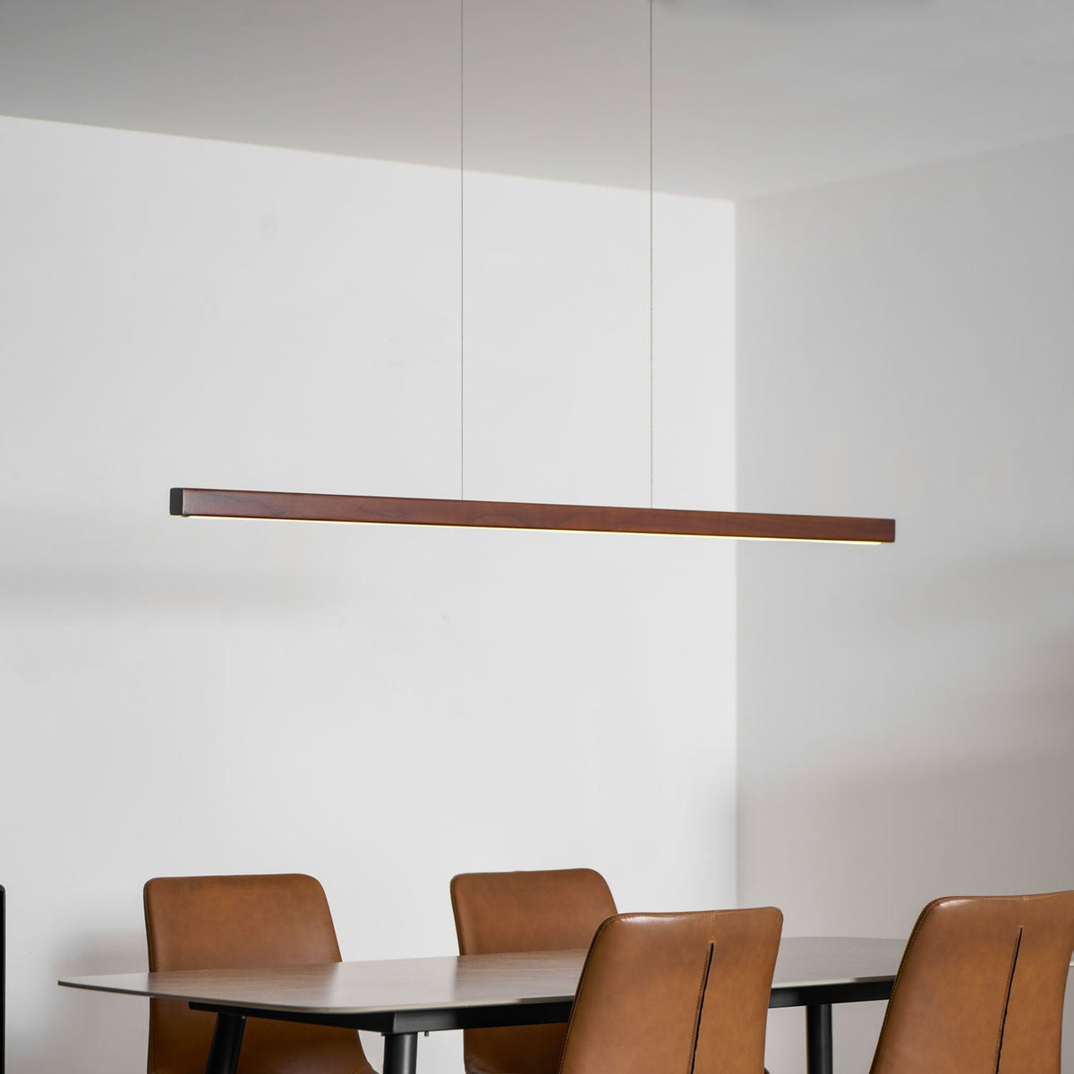 LED-Hängeleuchte Holz linear warmes Licht Esstisch Kochinsel minimalistisch Japandi Design verstellbares Kabel Balkenlampe | Sansoti