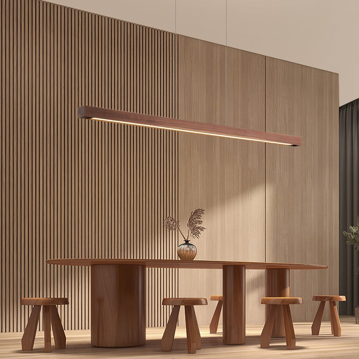 LED-Hängeleuchte Holz linear warmes Licht Esstisch Kochinsel minimalistisch Japandi Design verstellbares Kabel Balkenlampe | Sansoti