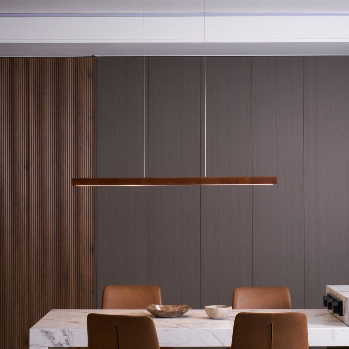 LED-Hängeleuchte Holz linear warmes Licht Esstisch Kochinsel minimalistisch Japandi Design verstellbares Kabel Balkenlampe | Sansoti