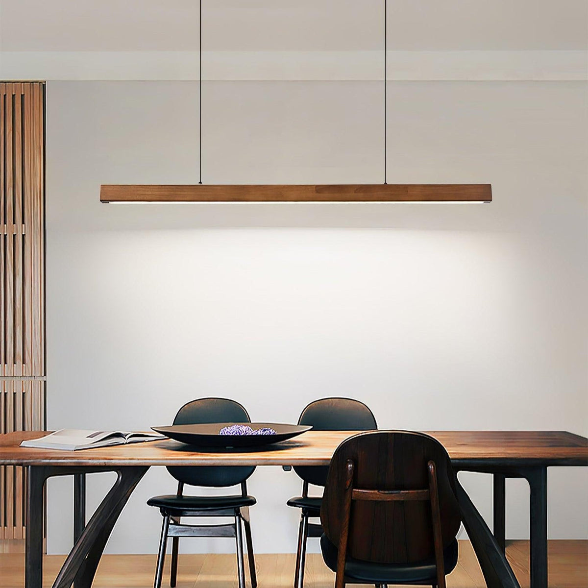 LED-Hängeleuchte Holz linear warmes Licht Esstisch Kochinsel minimalistisch Japandi Design verstellbares Kabel Balkenlampe | Sansoti