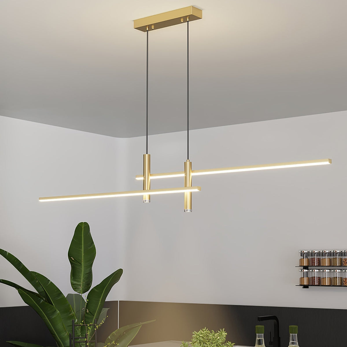 Linear Pendant Light Metal Adjustable Cord Dining Room Kitchen Island Spotlights Black Gold 90-120cm Modern Design | Sansoti