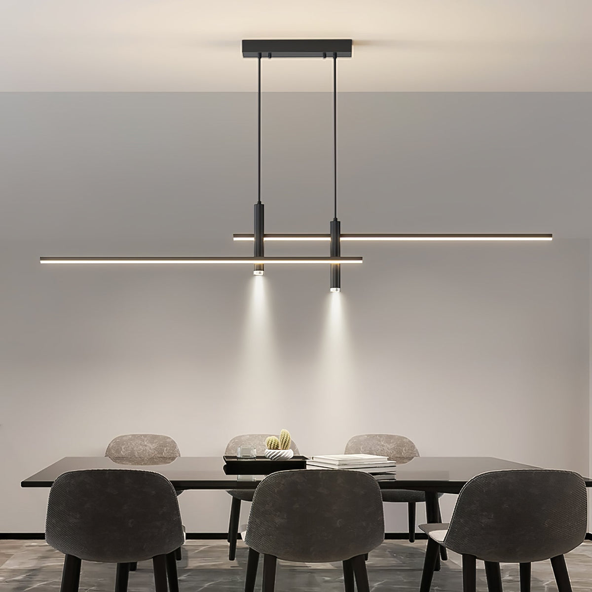 Linear Pendant Light Metal Adjustable Cord Dining Room Kitchen Island Spotlights Black Gold 90-120cm Modern Design | Sansoti