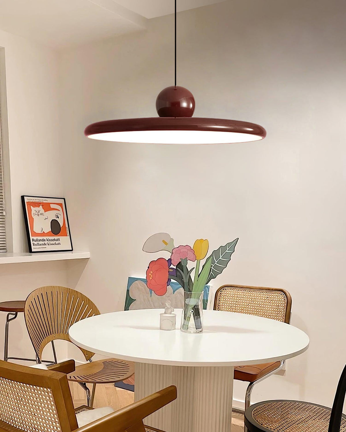 Runde Hängeleuchte mit strahlendem Scheiben-Design, dimmbar, 3 Farben, 450cm Kabel, skandinavisches Interieur, Rot, Grün, Beige | Sansoti