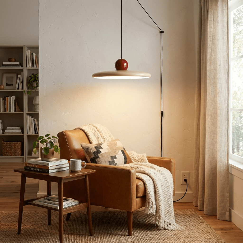 Runde Hängeleuchte mit strahlendem Scheiben-Design, dimmbar, 3 Farben, 450cm Kabel, skandinavisches Interieur, Rot, Grün, Beige | Sansoti