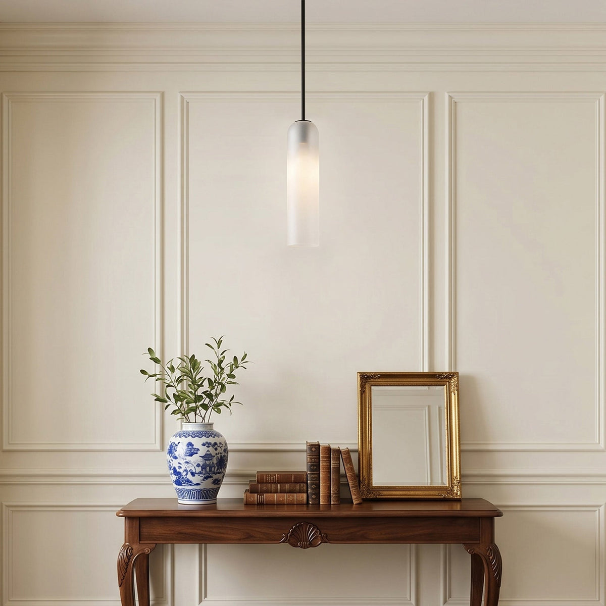 Suspension en verre avec tube long – verre soufflé bouche finition noire ou dorée diamètre 10 cm | Sansoti