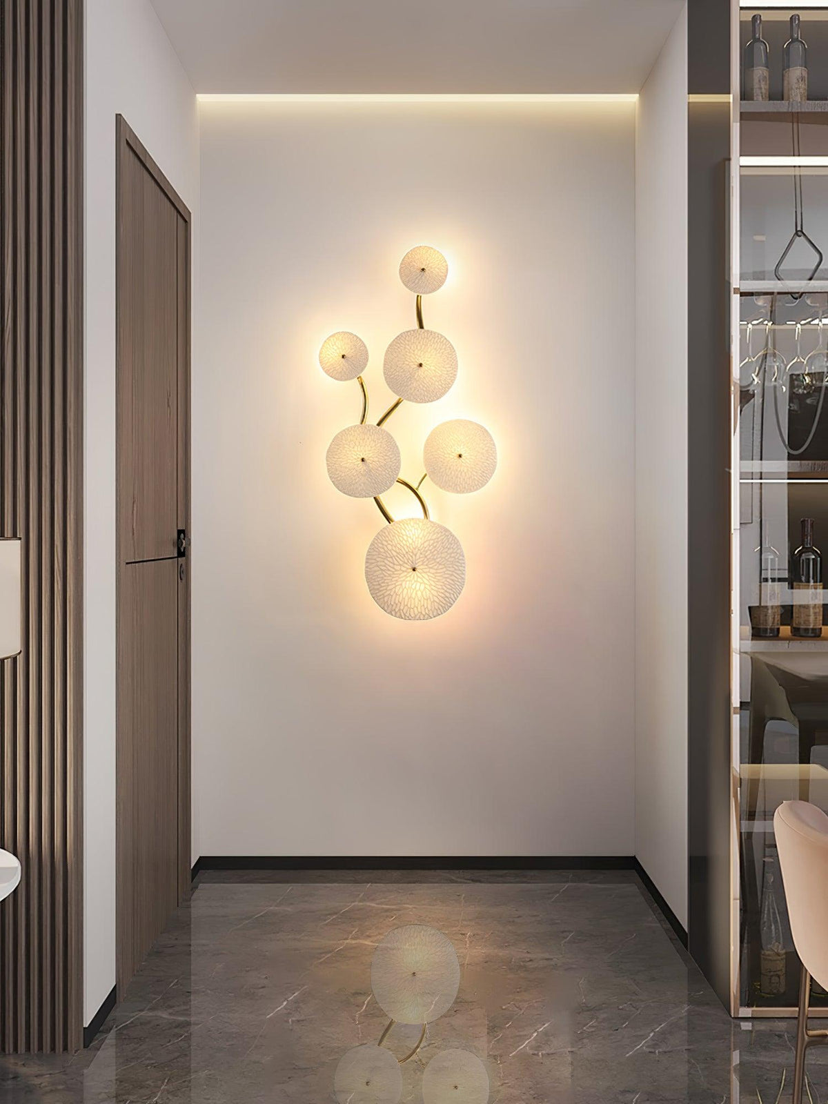 Ceramic Lotus Flower Wall Light with Gold Frame – Cascading Light Effect for Stylish Illumination | Sansoti